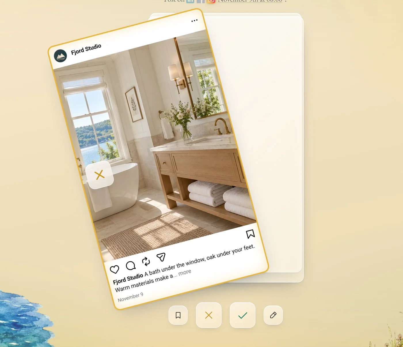 A card being dragged to the left, which asks Native for a new post in its place