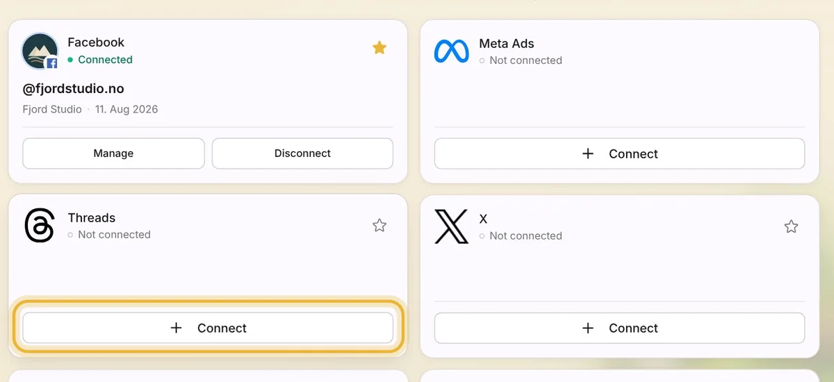 Threads, not connected yet, with its Connect button ringed