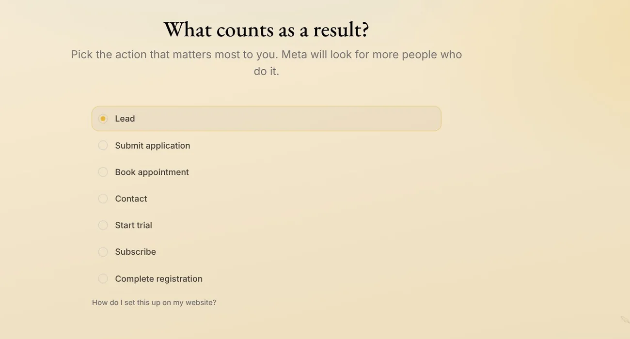 What counts as a result? in Native: Lead, Submit application, Book appointment, Contact and more