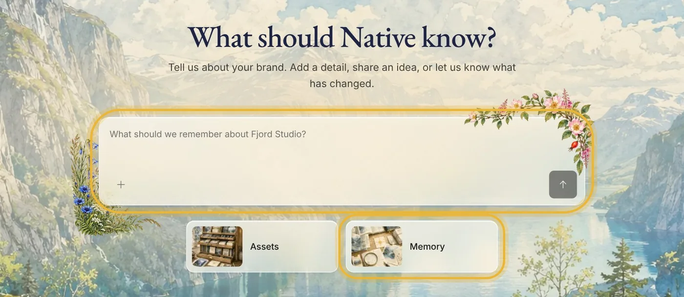 Memory's home: What should Native know? A box to tell Native something new, ringed, and the Memory button under it, ringed